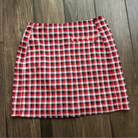 Tory Burch Performance Jacquard Mini Skort Skirt in Red Perfect Check Sz M - Picture 6 of 9